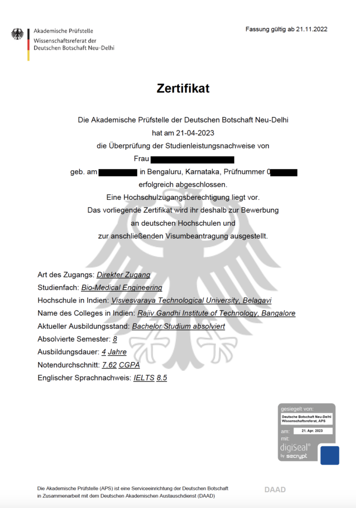 APS Certificate Sample